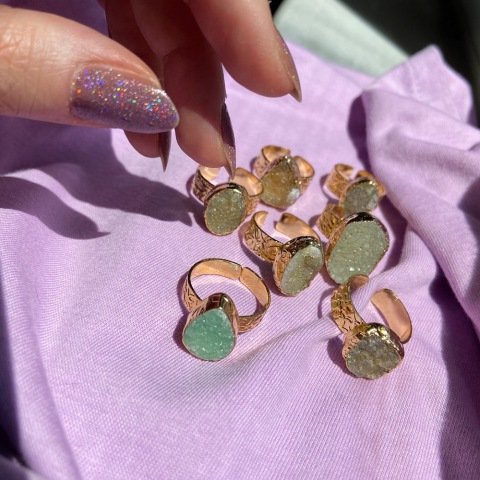 Druzy Kristal Doğal Taş Yüzük